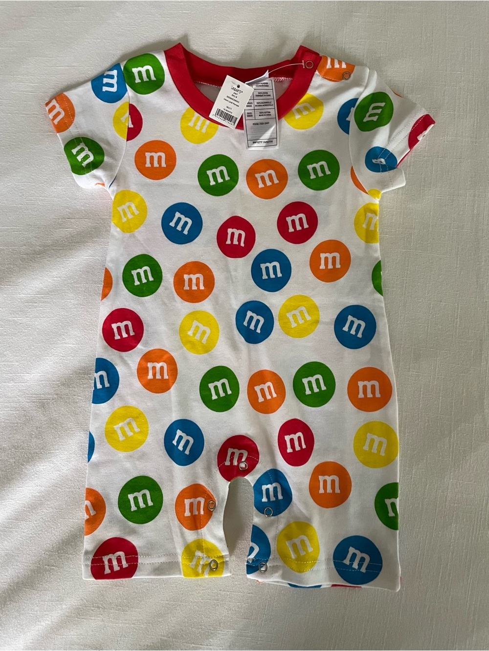M&M'S White Short-Sleeve One-Piece with Rainbow Candy Dots